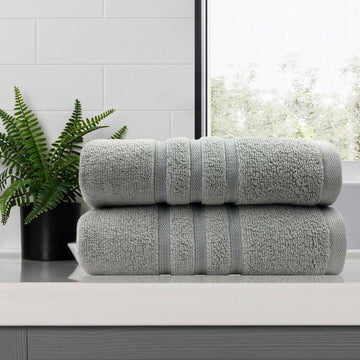 amor classic dobby stripe super soft premium cotton bath towel 2 pcs silver V517-AMBT2-SIL