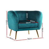 Artiss Armchair Lounge Sofa Arm Chair Accent Chairs Armchairs Couch Velvet Green UPHO-B-ARM8962-GN
