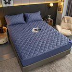 SOGA Blue 138cm Wide Cross-Hatch Mattress Cover Thick Quilted Stretchable Bed Spread Sheet Protector BCOVER4008