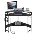 L-Shaped Desk with Built-In Charging Station, Black V178-100044