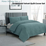 Ardor Hana Stormy Sea Embossed Velvet Quilt Cover Set Queen V442-INT-QUILTCS-HANA-STORMYSEA-QS