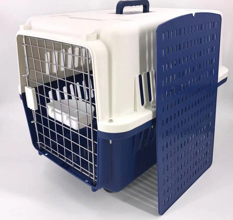 YES4PETS XL Dog Puppy Cat Crate Pet Rabbit Parrot Airline Carrier Cage W Bowl Tray & Wheel V278-FC-720-NAVY-BOWL-TRAY-WHE
