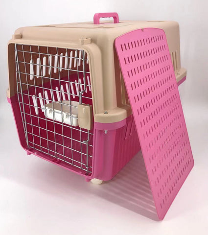 YES4PETS Pink Large Dog Puppy Cat Crate Pet Carrier Cage W Tray, Bowl & Removable Wheels V278-AA3_PINK-BOWL-TRAY-WHEEL