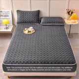 SOGA Grey 183cm Wide Mattress Cover Thick Quilted Fleece Stretchable Clover Design Bed Spread Sheet BCOVER7003