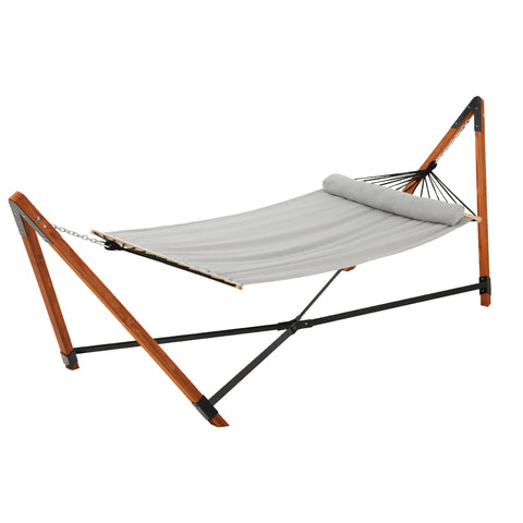 Gardeon Hammock Bed Outdoor Camping Timber Hammock with Stand Grey HM-TIM-DOU-PILLOW-GR