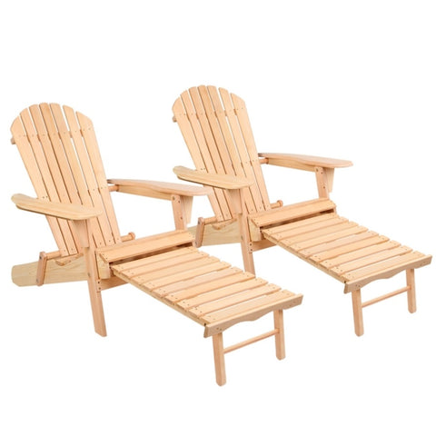 Gardeon 2PC Adirondack Outdoor Chairs Wooden Sun Lounge Patio Furniture Garden Natural FF-BEACH-CHOTTO-NTL-2X