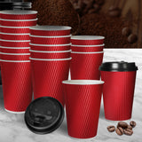 500 Pcs 12oz Disposable Takeaway Coffee Paper Cups Triple Wall Take Away w Lids AF1116-500-RD