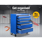 Giantz 5 Drawer Tool Box Cabinet Chest Trolley Box Garage Storage Toolbox Blue TB-5DR-ROLL-BLUE