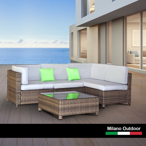 Milano Outdoor 5 PC Rattan Sofa Set Colour Oatmeal Seat & Black Coating ABM-10001720