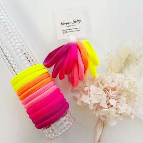 MANGO JELLY Metal Free Hair ties - Neon Mixed 10P - Six Pack V659-METALFREE-4CM-10P-NEON-6-L