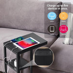 E-Shaped Sofa Side Table with Power Board, Black V178-100040