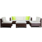 LONDON RATTAN 6pc Outdoor Furniture Setting Wicker Lounge Sofa Set Ottoman Brown V219-FURODRLONDSR6