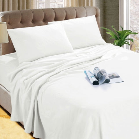 Kingtex Micro Flannelette Sheet Set 40 cm Wall White Queen V442-KIT-SHEETS-MF2019-WHITE-QS