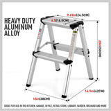 2-Step Portable Folding Ladder, Aluminum Frame Lightweight Home Ladder with Anti Slip Design, 150KG V465-95109