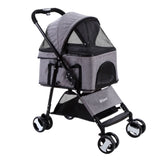 i.Pet Pet Stroller Dog Pram Cat Carrier Travel Large Pushchair Foldable 4 Wheels Grey PET-STROLLER-4WL-M-GR