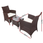 Gardeon 3PC Outdoor Bistro Set Patio Furniture Wicker Setting Chairs Table Cushion Brown ODF-BISTRO-RATTAN-BR