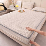 SOGA Beige 183cm Wide Mattress Cover Thick Quilted Fleece Stretchable Clover Design Bed Spread Sheet BCOVER7006