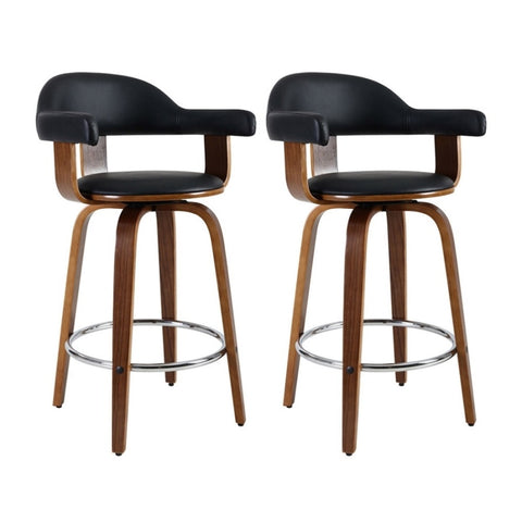 Artiss 2x Bar Stools Leather Seat Wooden Legs BA-TW-8036-BKX2