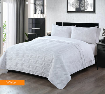 3 piece embossed comforter set king white V517-3DCS-KW