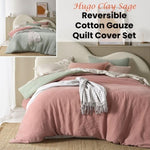 Vintage Design Homewares Hugo Reversible Clay Sage Cotton Gauze Quilt Cover Set King V442-HIN-QUILTCS-HUGO-CLAYSAGE-KI