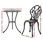 Gardeon 3PC Outdoor Setting Bistro Set Chairs Table Cast Aluminum Patio Furniture Tulip Black GB-CALU-3PC-XG1018-BK