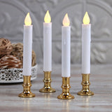 50 Pack Taper Stick White Battery Candle - Natural Flame Light Colour No Flicker - Gold Stand Base V382-LEDTLGS50