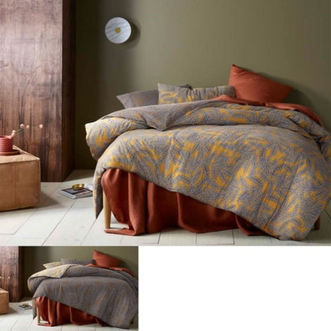 Accessorize Clove Washed Cotton Printed Reversible Quilt Cover Set Queen V442-HIN-QUILTCS-COTTONCLOVE-MUSTARD-QS