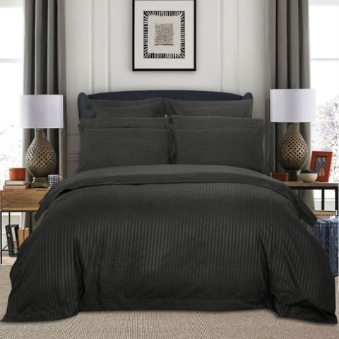 1000TC Ultra Soft Striped Super King Size Charcoal Duvet Quilt Cover Set V493-NSK-11