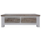 Plumeria Coffee Table 130cm 2 Drawer Solid Acacia Timber Wood - White Brush V315-VOD-HOME-18