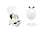 SOGA White Cosmetic Jewelry Storage Organiser with Antler LED Light Mirror Tabletop Vanity Set BATHC109-G533