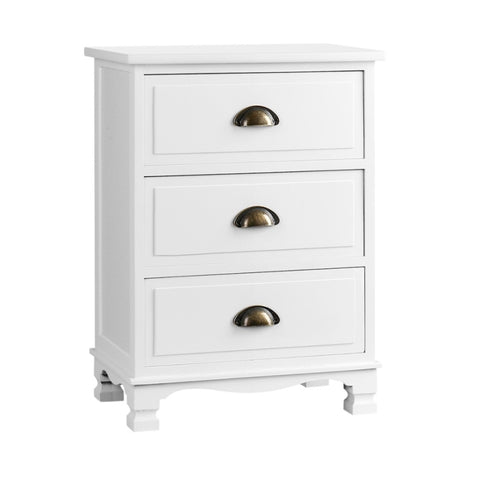 Artiss Bedside Table 3 Drawers Vintage - THYME White ST-CAB-B-3D-WH