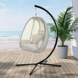 Gardeon Outdoor Egg Swing Chair Patio Furniture Pod Stand Canopy Foldable Cream HM-EGG-FOLD-S-CREAM