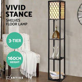 Artiss Floor Lamp 3 Tier Shelf Storage LED Light Stand Home Room Pattern Black LAMP-FLOOR-SF-3017-B-BK