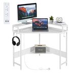 Compact L-Shaped Corner Desk with Built-In Power Board, White V178-100043