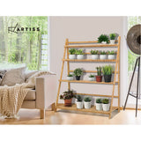 Artiss Plant Stand 4 Tier Bamboo Slat Flower Pot Shelf Pine BAM-B-LAD05-NT