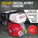 Kolner 16hp 25.4mm Horizontal Key Shaft Q Type Petrol Engine - Recoil Start ENG-HP-KX190F-R