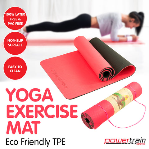 Powertrain Eco-Friendly TPE Pilates Exercise Yoga Mat 8mm - Red YM-TPE-DHG-RD