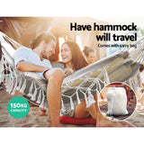 Gardeon Hammock Bed Rope Tassel Outdoor Hammocks Chair Camping HM-BED-TASSEL-COT-CR