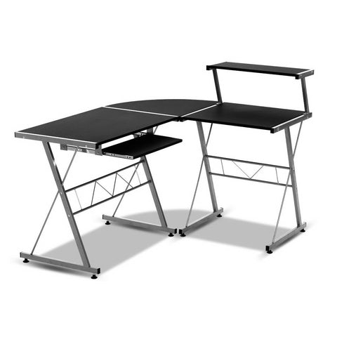 Artiss Corner Metal Pull Out Table Desk - Black MET-DESK-117-BK