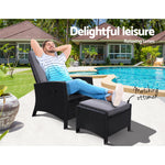 Gardeon Recliner Chair Sun lounge Wicker Lounger Outdoor Patio Furniture Adjustable Black ODF-RECLINER-CHOTM-BK