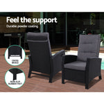 Gardeon Recliner Chair Sun lounge Wicker Lounger Outdoor Patio Furniture Adjustable Black ODF-RECLINER-CHOTM-BK