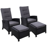 Gardeon 2PC Recliner Chairs Sun lounge Wicker Lounger Outdoor Furniture Adjustable Black ODF-RECLINER-CHOTM-BKX2