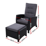 Gardeon 2PC Recliner Chairs Sun lounge Wicker Lounger Outdoor Furniture Adjustable Black ODF-RECLINER-CHOTM-BKX2