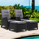 Gardeon 2PC Recliner Chairs Sun lounge Wicker Lounger Outdoor Furniture Adjustable Black ODF-RECLINER-CHOTM-BKX2