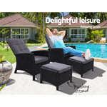 Gardeon 2PC Recliner Chairs Sun lounge Wicker Lounger Outdoor Furniture Adjustable Black ODF-RECLINER-CHOTM-BKX2