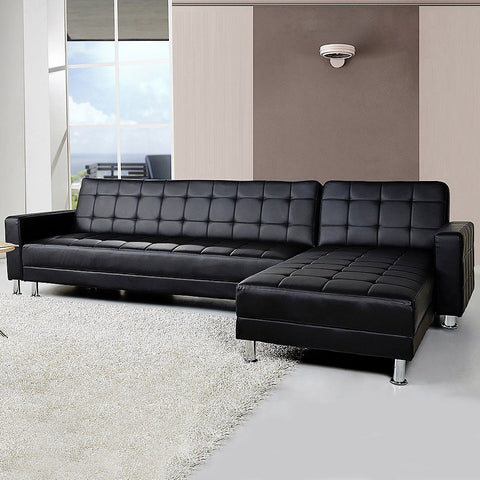 Sarantino Corner Faux Leather Sofa Bed Couch with Chaise - Black SFA-ASA-397-BK-N