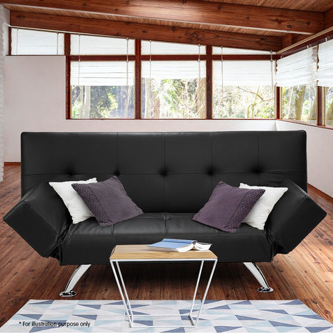 Sarantino 3 Seater Faux Leather Sofa Bed Lounge - Black SOFA-6102-PVC-BLK