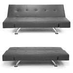 Sarantino 3 Seater Faux Leather Sofa Bed Lounge - Grey SOFA-6102-PVC-GRY