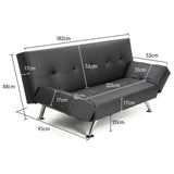 Sarantino 3 Seater Faux Leather Sofa Bed Lounge - Grey SOFA-6102-PVC-GRY