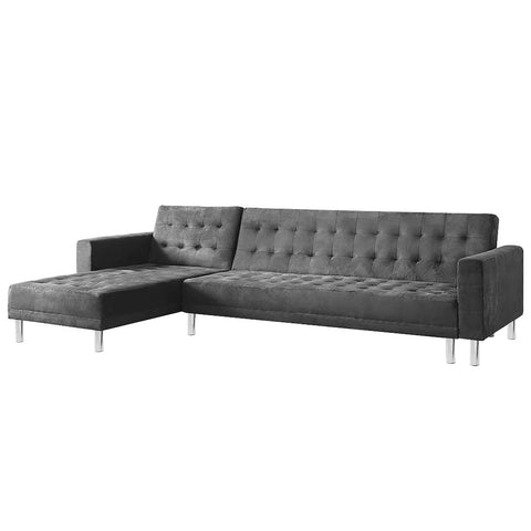 Sarantino Faux Velvet Corner Wooden Sofa Bed Couch with Chaise - Grey SOFA-TM-BLL-GRY